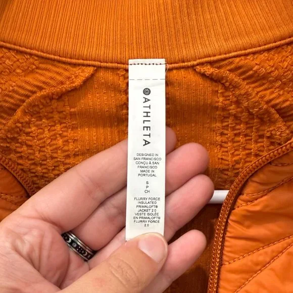 Athleta Flurry Force Insulated PrimaLoft Jacket Small Foliage Orange NWT $169 - Picture 4 of 10